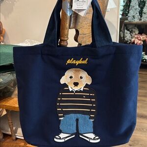 Playful Dog Embroidered Tote Bag